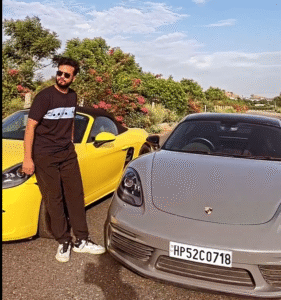 Elvish Yadav with his yellow Porsche 718 Boxster