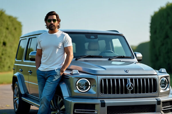 MS Dhoni का Dhamakedar & Ultimate Car & Bike Collection – जुनून जो कभी नहीं थमता! MS Dhoni standing next to his Mercedes-Benz G-Wagon SUV with a bold gangster look